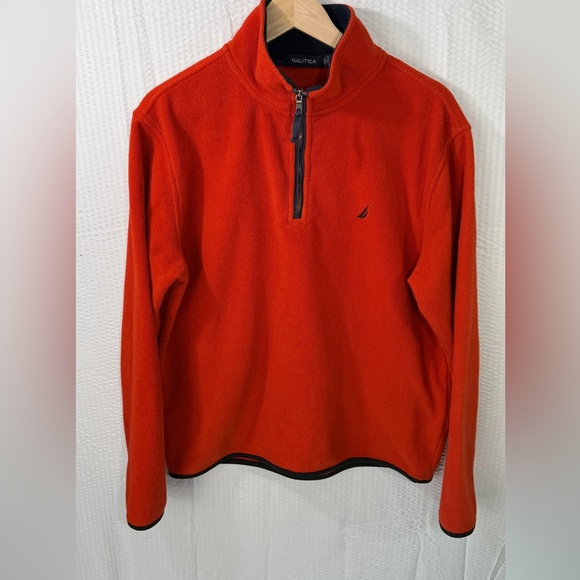 Nautica Orange &blue Quarter Zip fleece Mock Neck Pullover Men's Medium - Picture 1 of 13